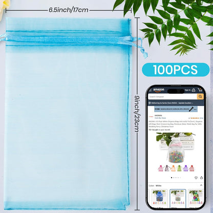 ANZNKU 50PCS Organza Bags 6x9 Large White Gift Bags for Candy Goodie Sachet Jewelry, Mesh Bag Drawstring Sheer Packaging Pouches for Wedding Favors Mother's Day Birthday Party Baby & Bridal Shower