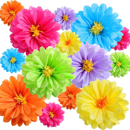 Watersay 12 Pcs 10" 20" Giant Mexican Fiesta Paper Flowers Colorful Tissue Crepe Flowers Pom Poms Craft for Floral Party Backdrop Wedding Birthday Party (Dusty Color)