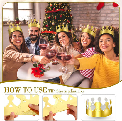 Crtiin 200 Pcs Gold Paper Crowns Bulk King Crown Princess Hats for Birthday Celebration Party Supplies