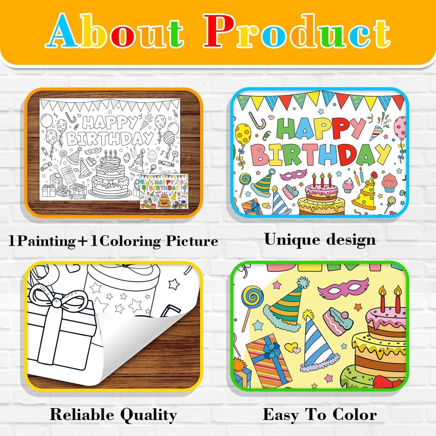 43.3x31.5 Summer Coloring Poster with Picture, Giant Cute Painting Poster, Large Coloring Tablecloth for Classroom Home Birthday Party Supplies Favor