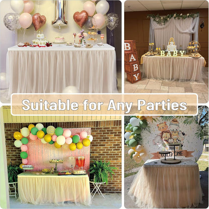 72inch Champagne Gold Tulle Table Skirts for Rectangle Round Tables, Gold Grim Ruffle Tulle Tutu Cloth Table Skirt 6ft for Wedding Birthday Party Cake Dessert Decor(No Top Cover)