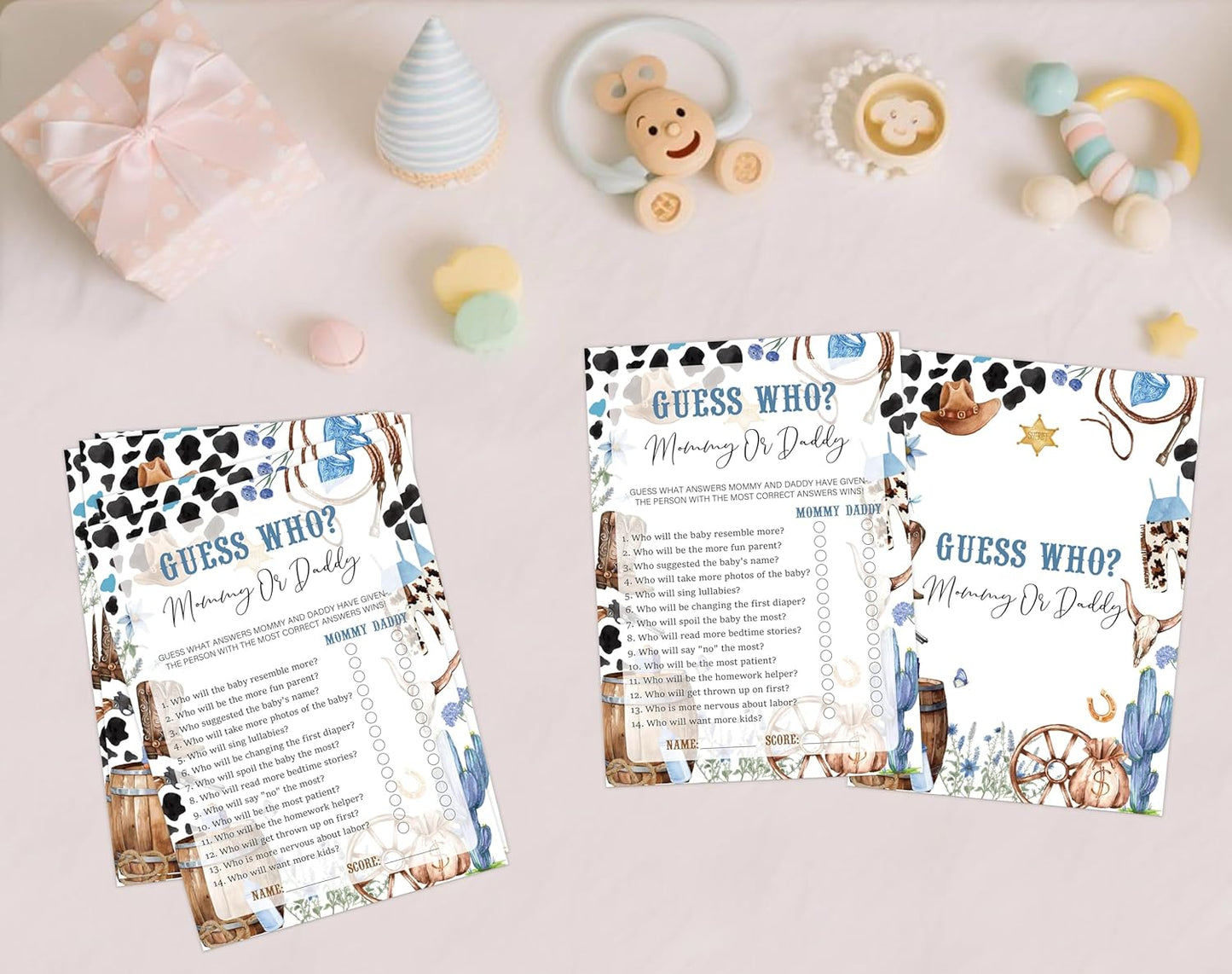 Cowboy Baby Shower Bingo Game, Pack of 30 Game Cards, Wild West Rodeo Shower Game, Gender Reveal Party Decorations, Gender Neutral - KR59