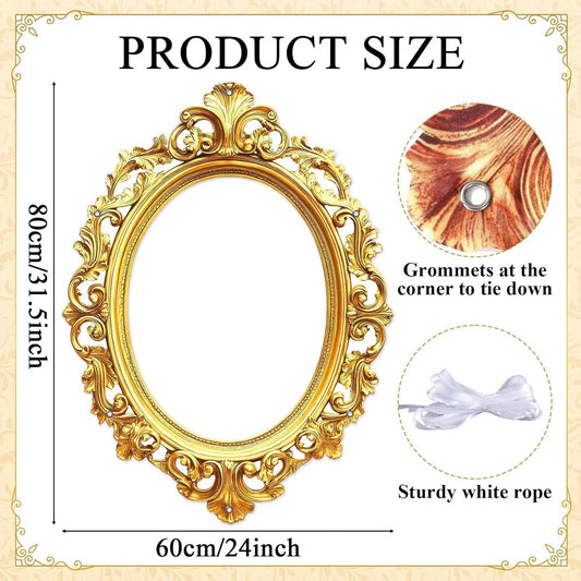 Large Photo Booth Props Photo Frame 32 x 24 Inch Vintage Gold Picture Selfie Frame Fabric Golden Retro Photo Frames Banner Backdrop Selfie Props for Birthday Wedding Bachelorette Party Decor Supplies