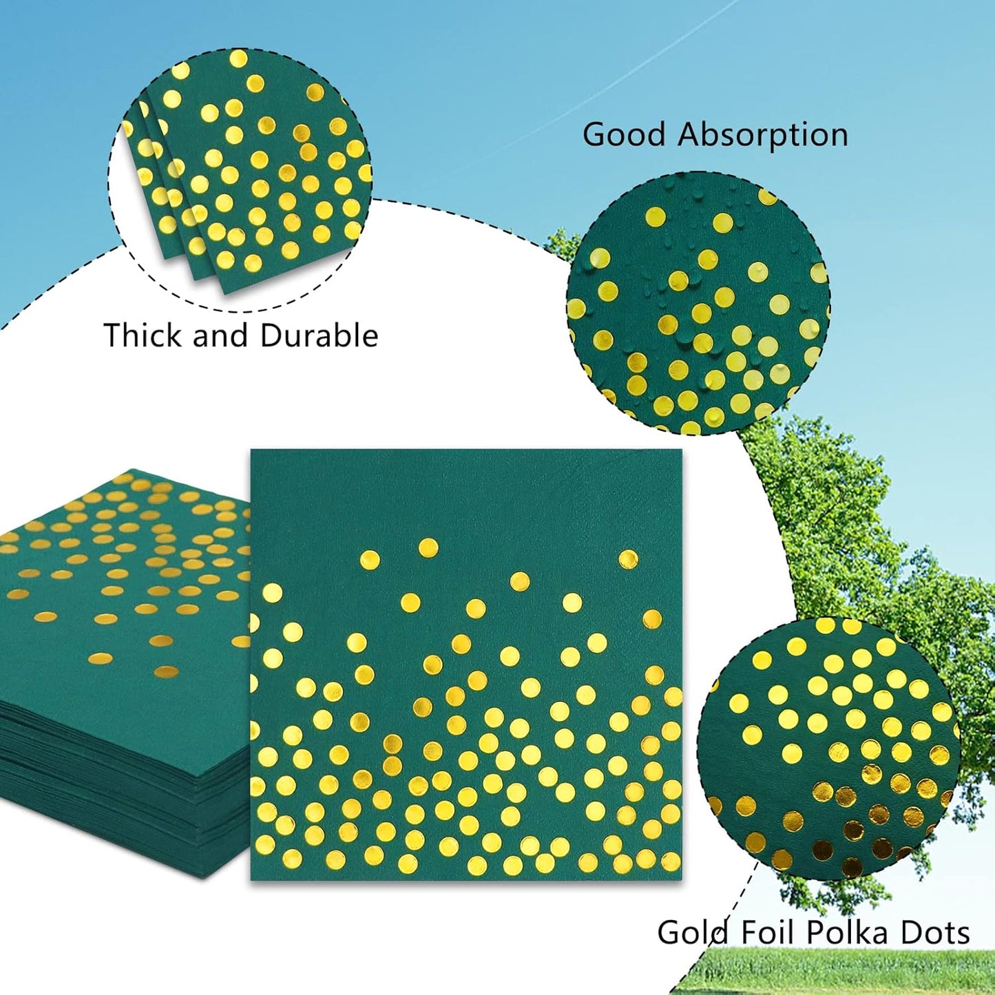 100PCS Blue Party Napkins Gold Dot Cocktail Paper Napkins Beverage Napkin for Birthday Wedding Dinner Disposable Supplies