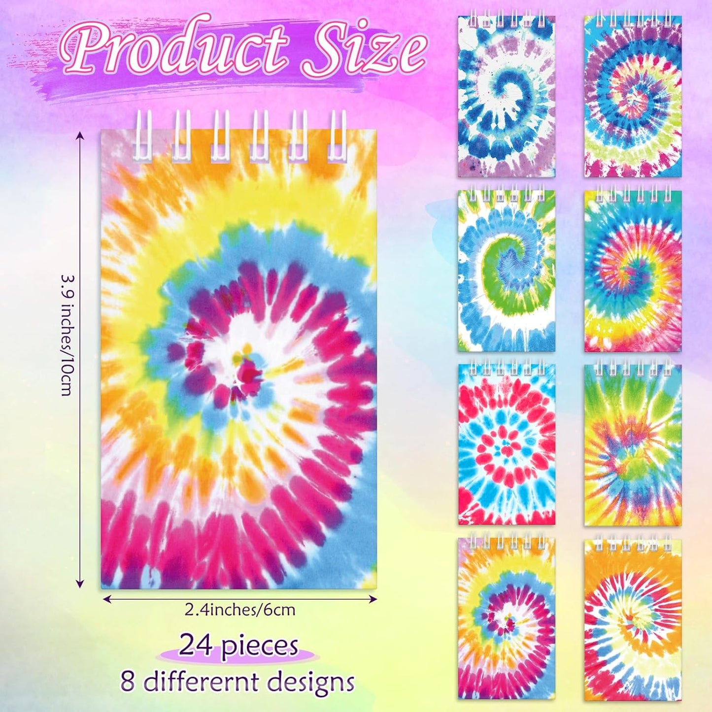 24 Pcs Mini Tie Dye Notebooks Tie Dye Party Favors Spiral Notepads Pastel Notebooks Pocket Notepads for Kids Teacher Classroom Supplies Birthday Party Goodie Bag Filler
