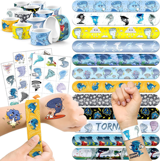 60 PCS Tornado Party Favors Set - 36 Temporary Tattoos Sticker & 24 Slap Bracelets for Kids, Perfect for Birthday Parties, Classroom Rewards and Gifts