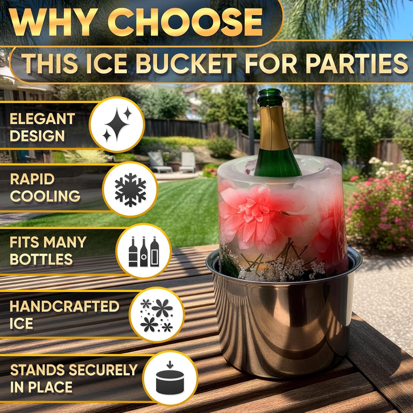 Champagne Bucket Ice Mold Wine Chiller - Ice Bucket Flower Food Grade Bucket Champagne Chiller - Beer Bucket Cooler Small Metal Bucket Ice Bucket for Parties