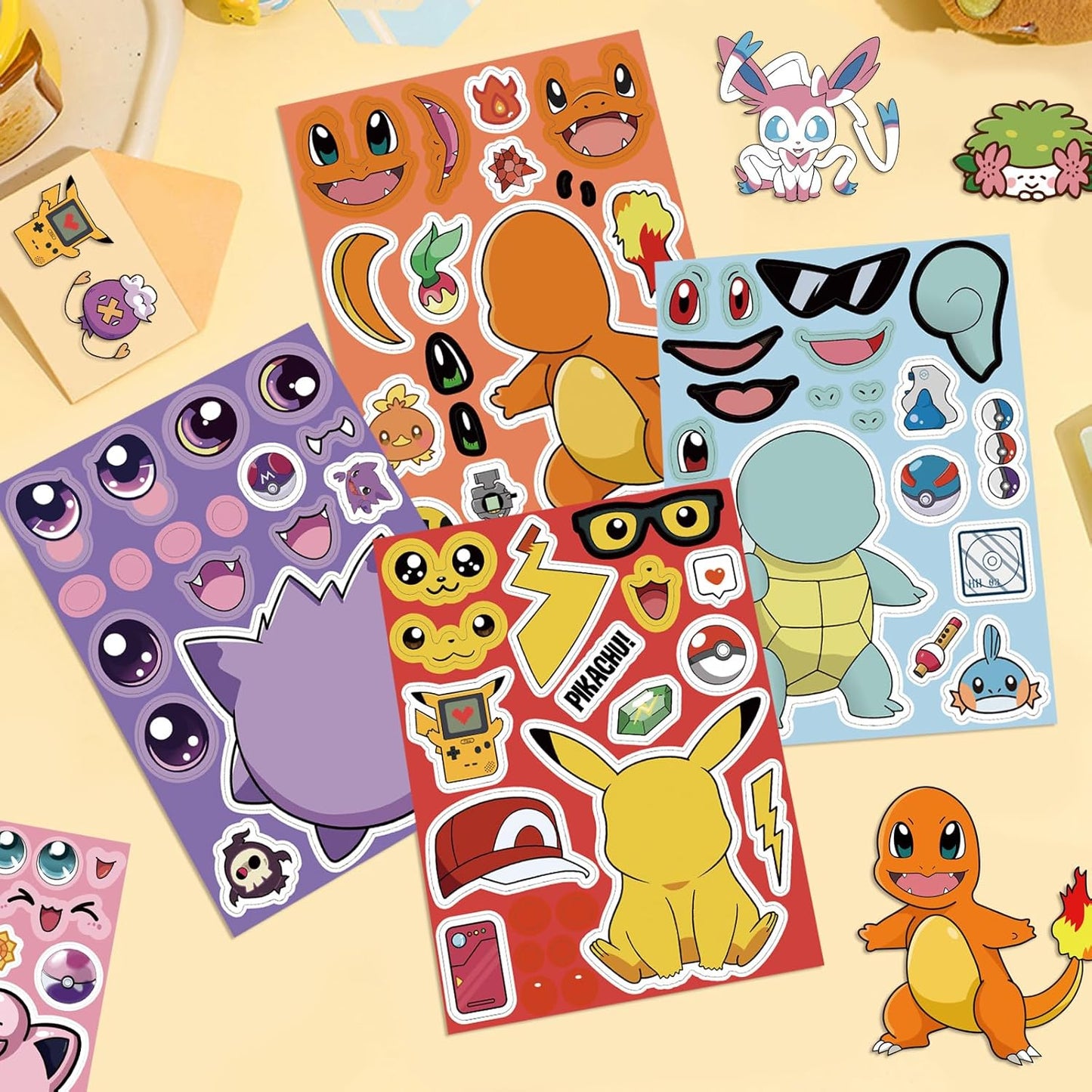 24 Sheets Cool Monster Sticker Cute Cartoon Charaters Make Your Own Sticker, Make a Face Stickers Party Favors Activities Gifts (c)