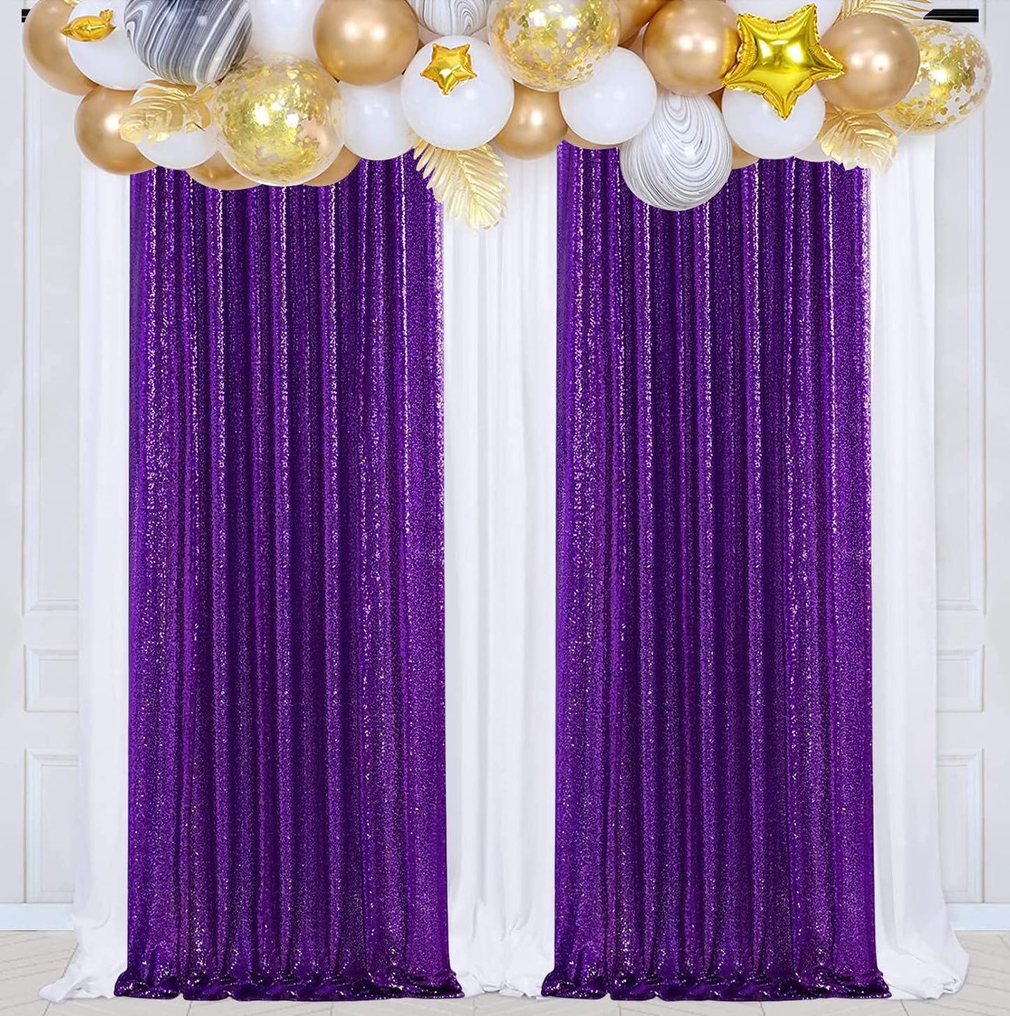 Poise3EHome Black Sequin Backdrop Curtains, 2 Panels 2FTx8FT Glitter Photo Booth Backdrop for Halloween Birthday Bachelorette Wednesday Twilight Party Decorations
