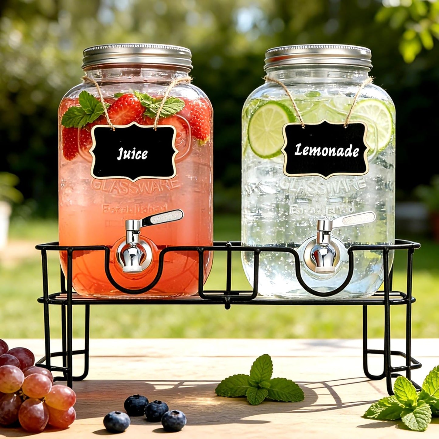 1 Gallon Glass Beverage Dispenser with Lid, Stainless Steel Spigot, Glass Drink Dispensers for Parties, Lemonade Dispenser With Ice Cylinder for Weddings, Party,Sun Tea Jar, Water Juice Dispensers