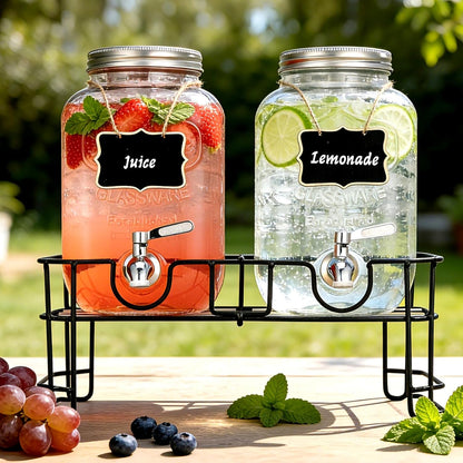 1 Gallon Glass Beverage Dispenser with Lid, Stainless Steel Spigot, Glass Drink Dispensers for Parties, Lemonade Dispenser With Ice Cylinder for Weddings, Party,Sun Tea Jar, Water Juice Dispensers