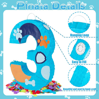 PCFING 20 Inch Dog Paw Number 1 Piñata with 30 Inch Piñata Stick Blindfold Confetti for Boy Girl Adults Birthday Party Decorations, Anniversary Celebration, Fiesta