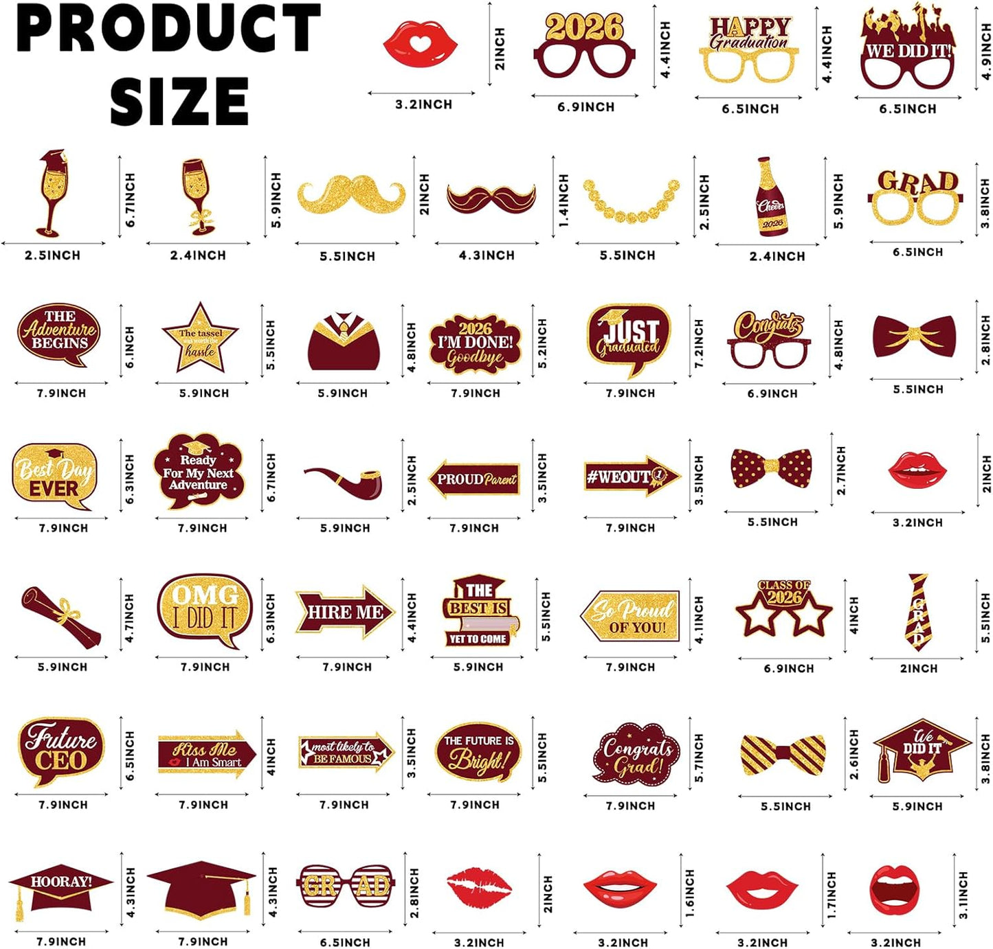 46Pcs Blue Gold Graduation Photo Booth Props 2026 Graduation Decorations with Sticks Class of 2026 Grad Party Favors Supplies for High School & College
