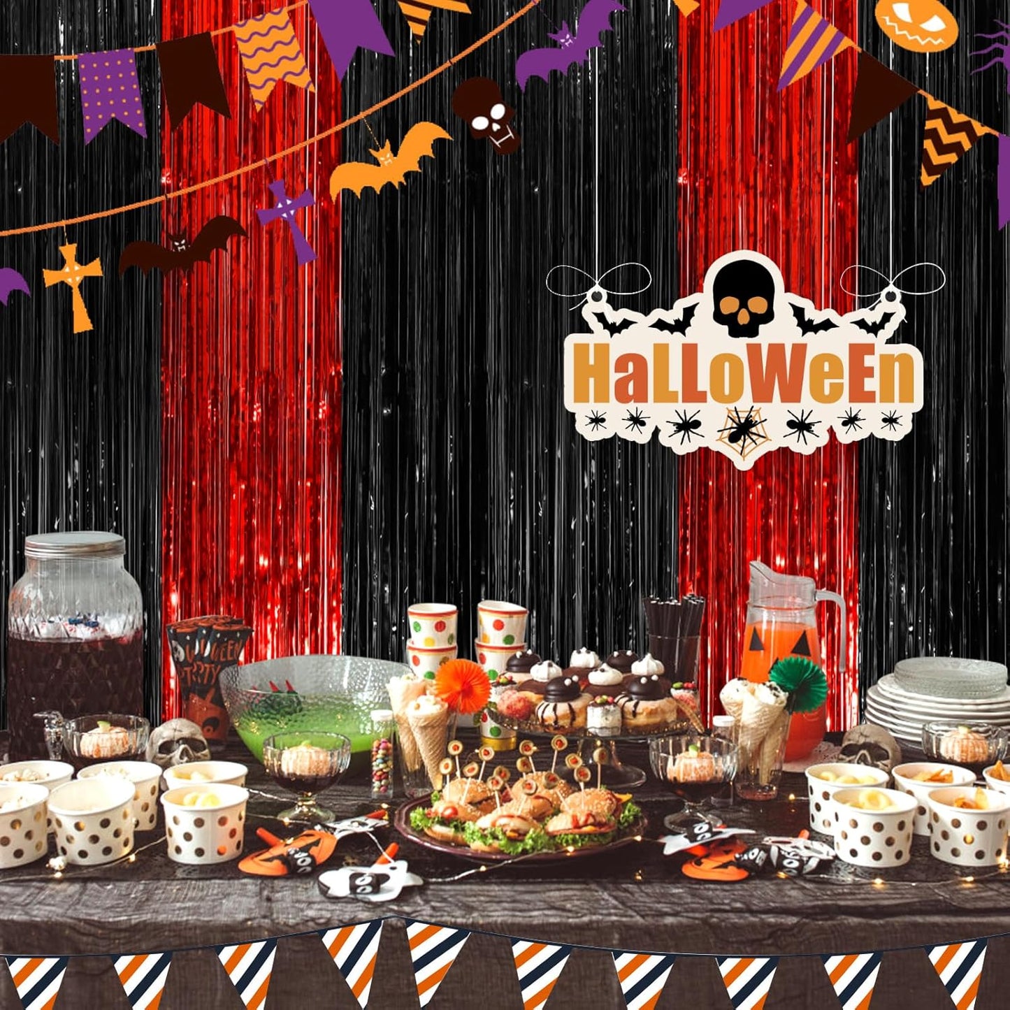Black Fringe Curtain Party Streamers 2Pack 3.3x8.3 Ft Foil Fringe Backdrop Curtains for Birthday Wedding Bridal Baby Shower Halloween Decor Tinsel Streamers Black Party Decorations Door Streamers