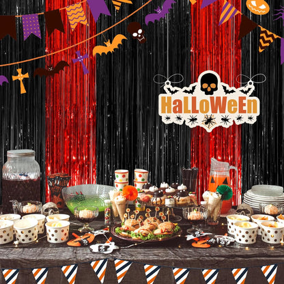 Black Fringe Curtain Party Streamers 2Pack 3.3x8.3 Ft Foil Fringe Backdrop Curtains for Birthday Wedding Bridal Baby Shower Halloween Decor Tinsel Streamers Black Party Decorations Door Streamers