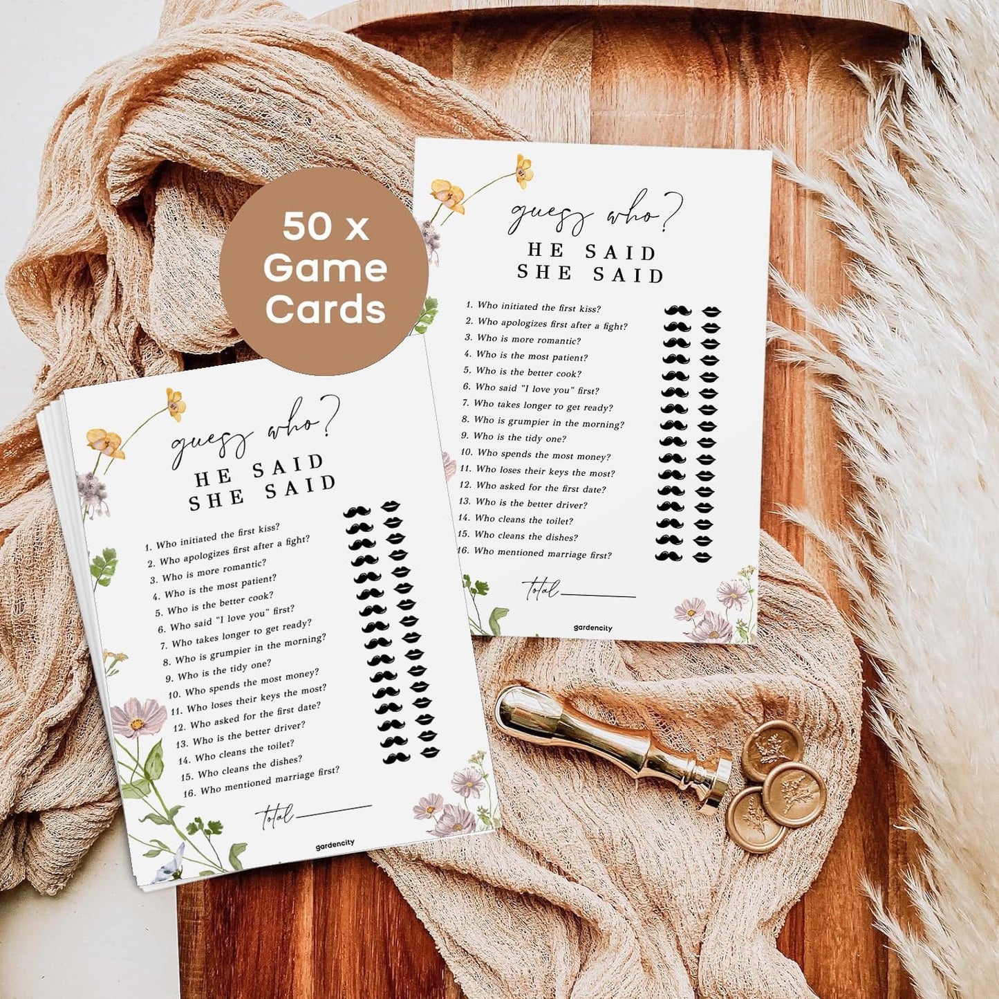 GardenCity Find The Guest Bingo Game Cards, Bridal Shower Games, Baby Shower Bingo, Wedding Game, 50 Cards - Wildflower