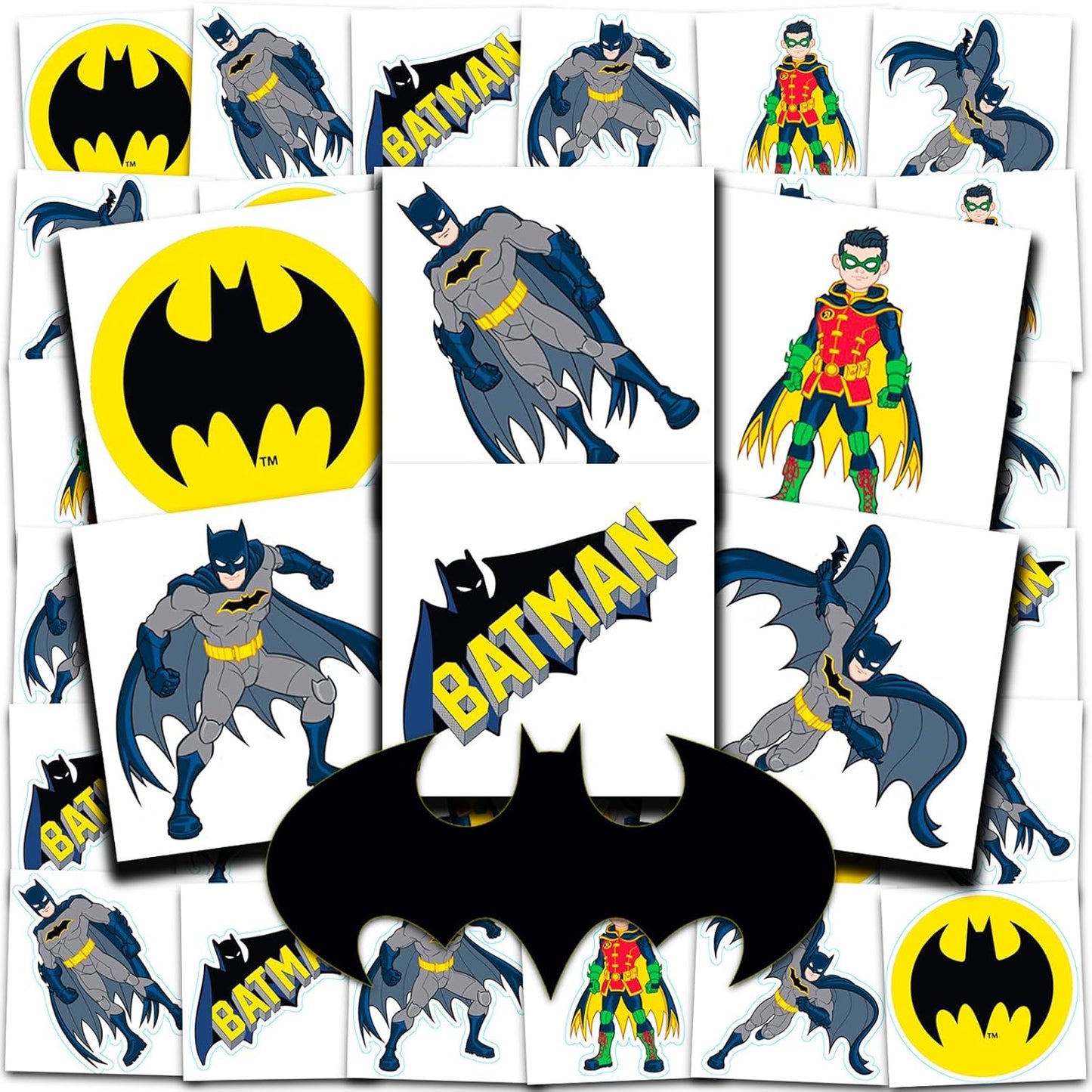 Batman Tattoos Party Favors Bundle ~ 72 Perforated Individual 2" x 2" Batman Temporary Tattoos for Kids Boys Girls (Batman Party Supplies)