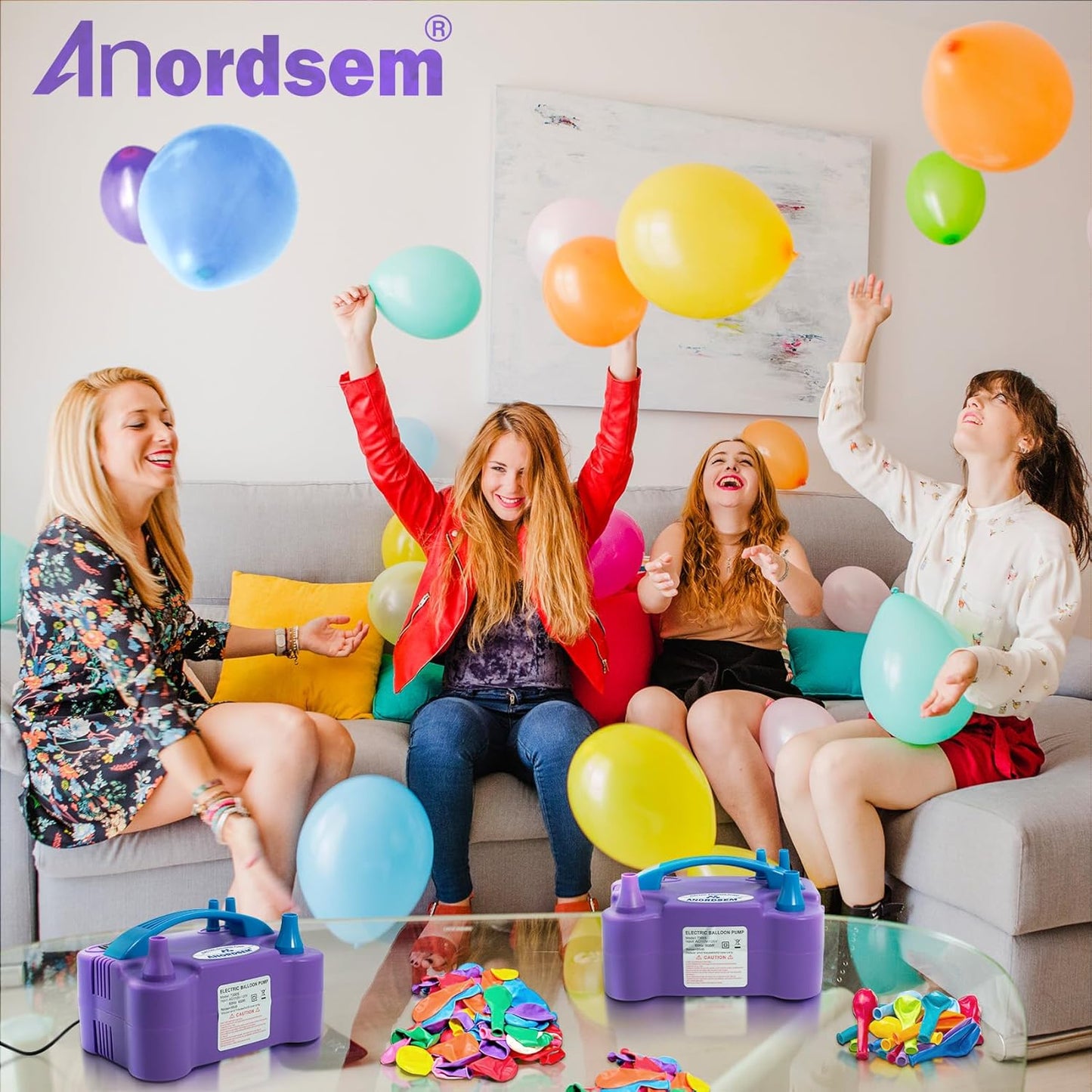 Anordsem Electric Balloon Air Pump: Polypropylene Plastic Case with Dual Nozzle - Quick Inflating for All Balloons at Home - Blower Machine Knotter/Ribbon for Parents Party DIY Decoration