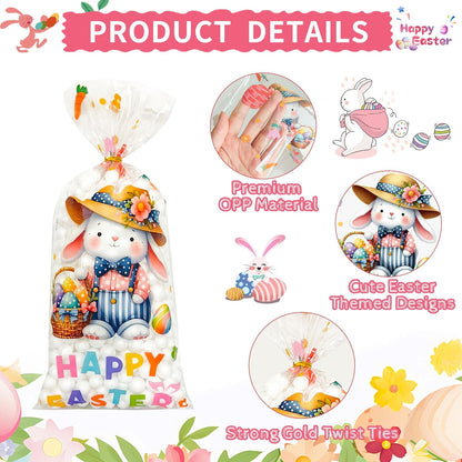 Soarvita Wildflower Cellophane Treat Bags: 50Pack Clear Plastic Floral Goodie Bags with 60 Ties for Cookies Snacks & Gift Packaging, Spring Candy Bag for Baby Bridal Shower Wedding Party Favors