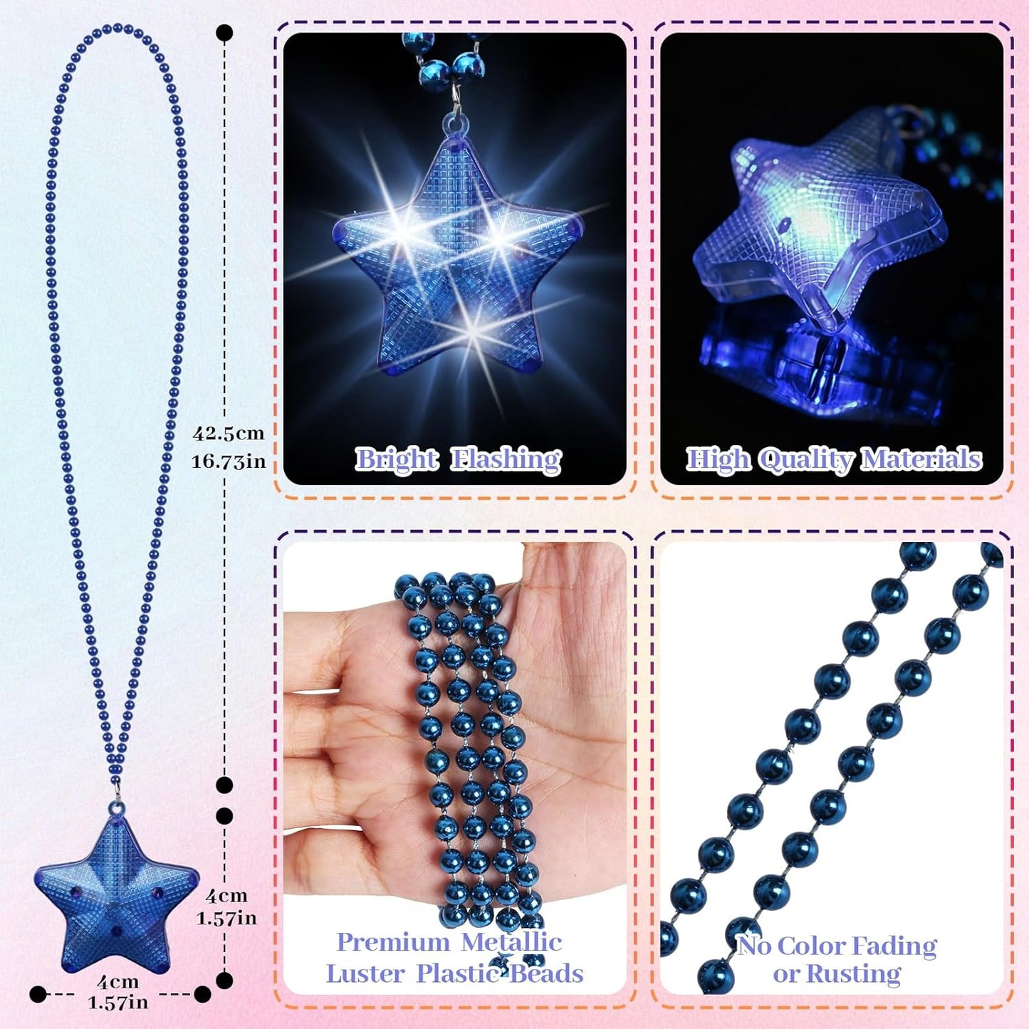 8 Pcs Light Up Necklaces Flashing Star Bead Necklaces Glow In The Dark Party Supplies for Weddings Birthday Valentines Mardi Gras July 4th Halloween Christmas
