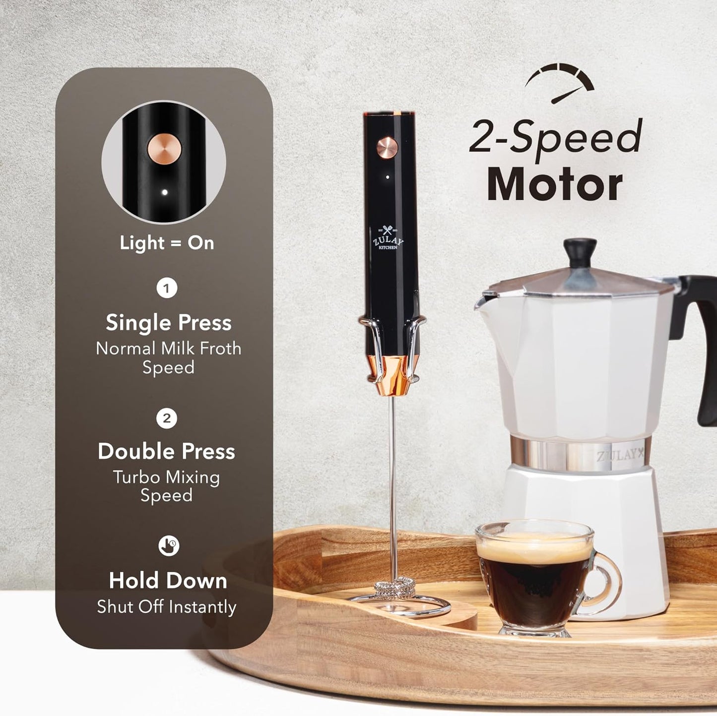 Zulay Kitchen Powerful Milk Frother Wand With Duracell Batteries - Ultra Fast Handheld Drink Mixer - Electric Whisk Foam Maker for Coffee, Lattes, Cappuccino & Matcha - Z1 Motor - Black - Colors A