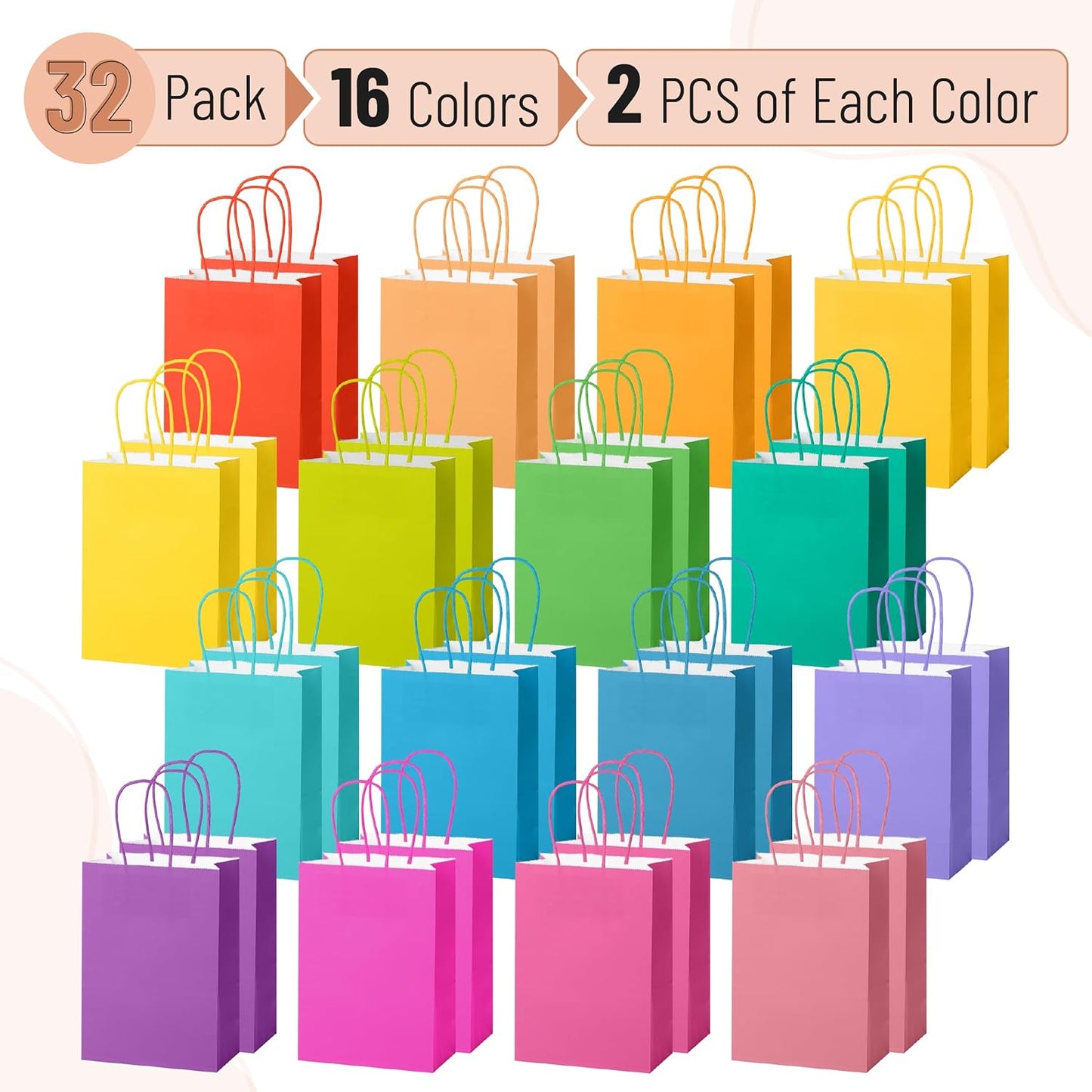 Mr. Pen- Paper Gift Bags with Handles, 32 Pack, 8.3" x 5.9" x 3.1", Pastel Paper Bags with Handles Bulk, Ideal for Gifts, Weddings, Baby Showers, Birthdays, Shopping, Retail Merchandise, Party Favor
