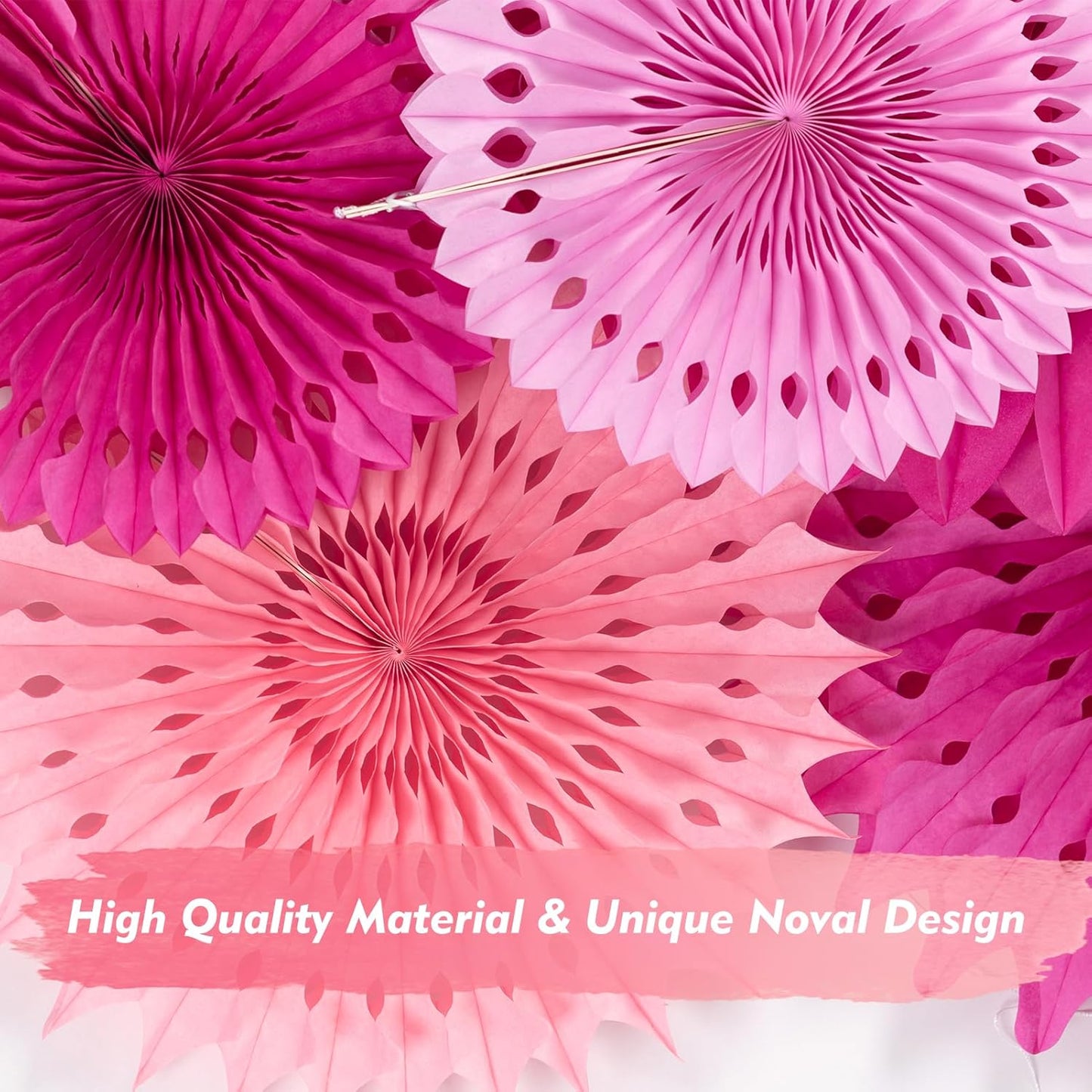 PAPER JAZZ Paper Flowers with Paper Fan Boho Hanging Decor Artificial Flowers Decorations for Wall Pink and Orange Party Decorations for Classroom, Beach Party, Summer Birthday Party Pack of 11.