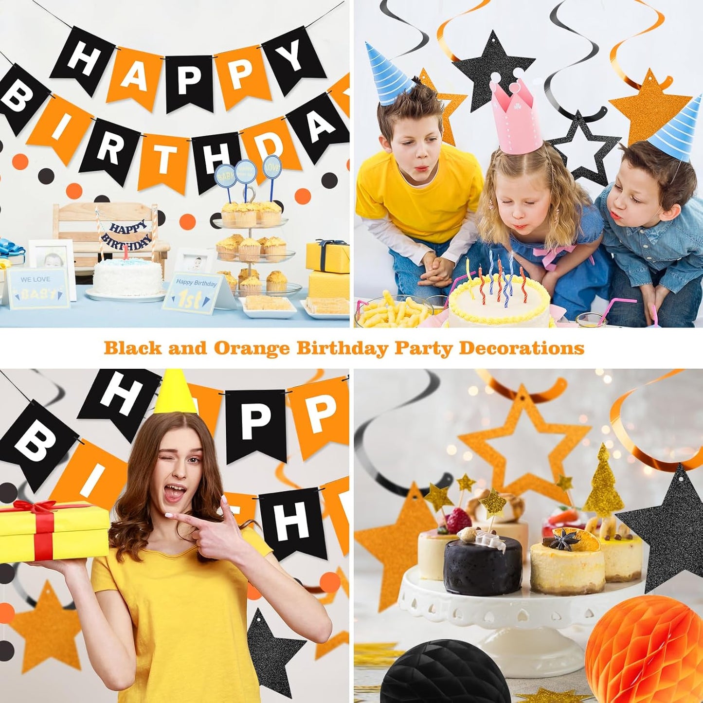 meowtastic Birthday Decorations, Happy Birthday Banner with Honeycomb Balls, Stars Hanging Swirl Streamers, Circle Dots Garland, Happy Birthday Party Decorations for Women Men Boys Girls (Blue)