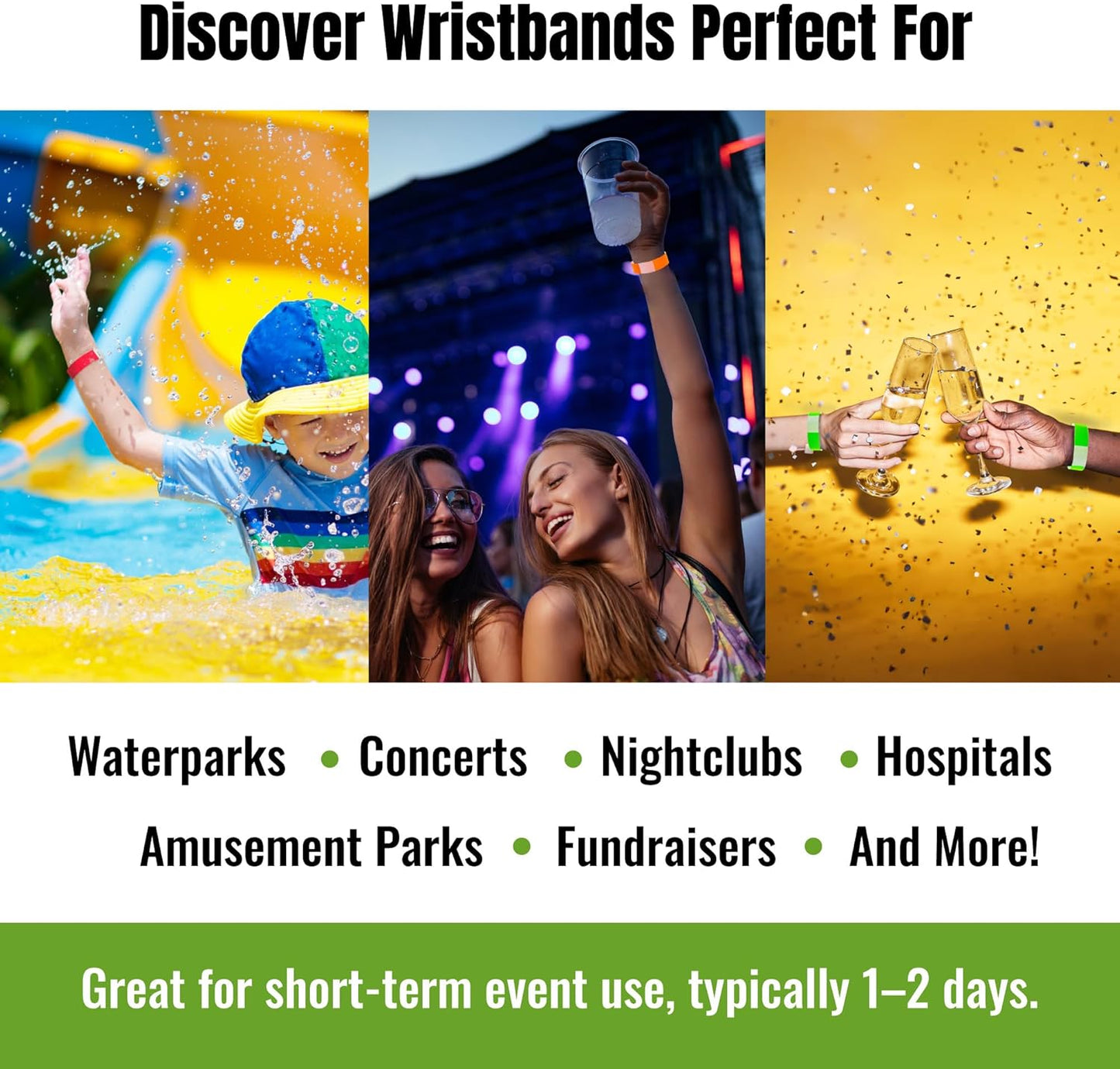 500 WristCo 5 Color Variety Pack Paper Plastic Wristbands for Events - Premium Water-Proof Tear Resistant Paper Bracelets ID Wrist Bands for Concerts Festivals Admission Party Identification