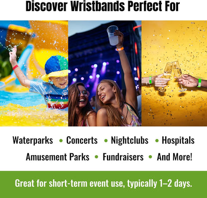 500 WristCo 5 Color Variety Pack Paper Plastic Wristbands for Events - Premium Water-Proof Tear Resistant Paper Bracelets ID Wrist Bands for Concerts Festivals Admission Party Identification