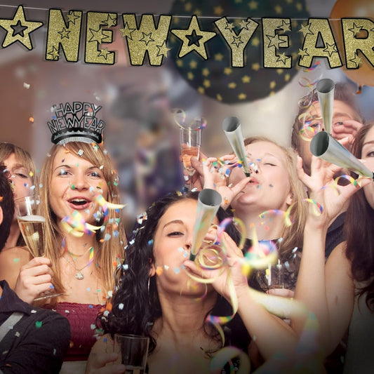 Beistle Sparkling Silver Party Horns, Pack of 12, Metallic Foil with Black Mouthpiece, Noise Makers for New Year’s Eve, Birthday Parties, Weddings and Celebrations, 9”