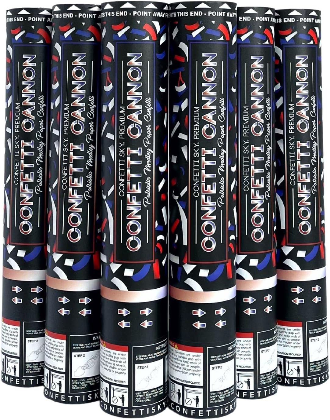 Confetti Sky [6 Pack] 12 Inch Confetti Cannons | Multicolor Confetti Poppers for Wedding Celebration, Birthday Party, Pranks, Graduation, Christmas Eve and New Year Celebration
