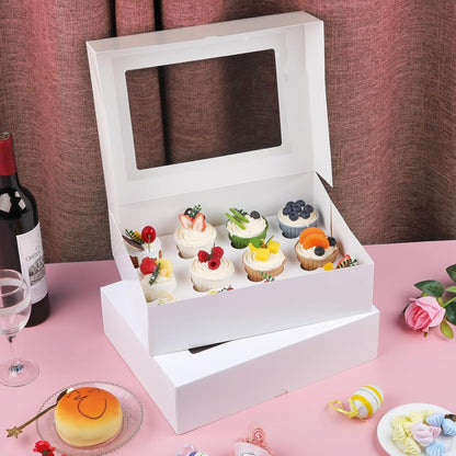 Svalor Cupcake Boxes, 6 Pack Disposable Cupcake Containers, Food Grade Cupcake Carrier 12 Count with Window and Inserts, Cupcake Transport Holders Bulk for Muffins Cookies Treats Dessert（White）
