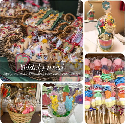 Clear Candy Bags 100pcs 6X10 Cellophane Treat Bag Party Favor Goodie Cake Pop Gift Apple Cello for Gift Baskets Bakery Cookie with Ties