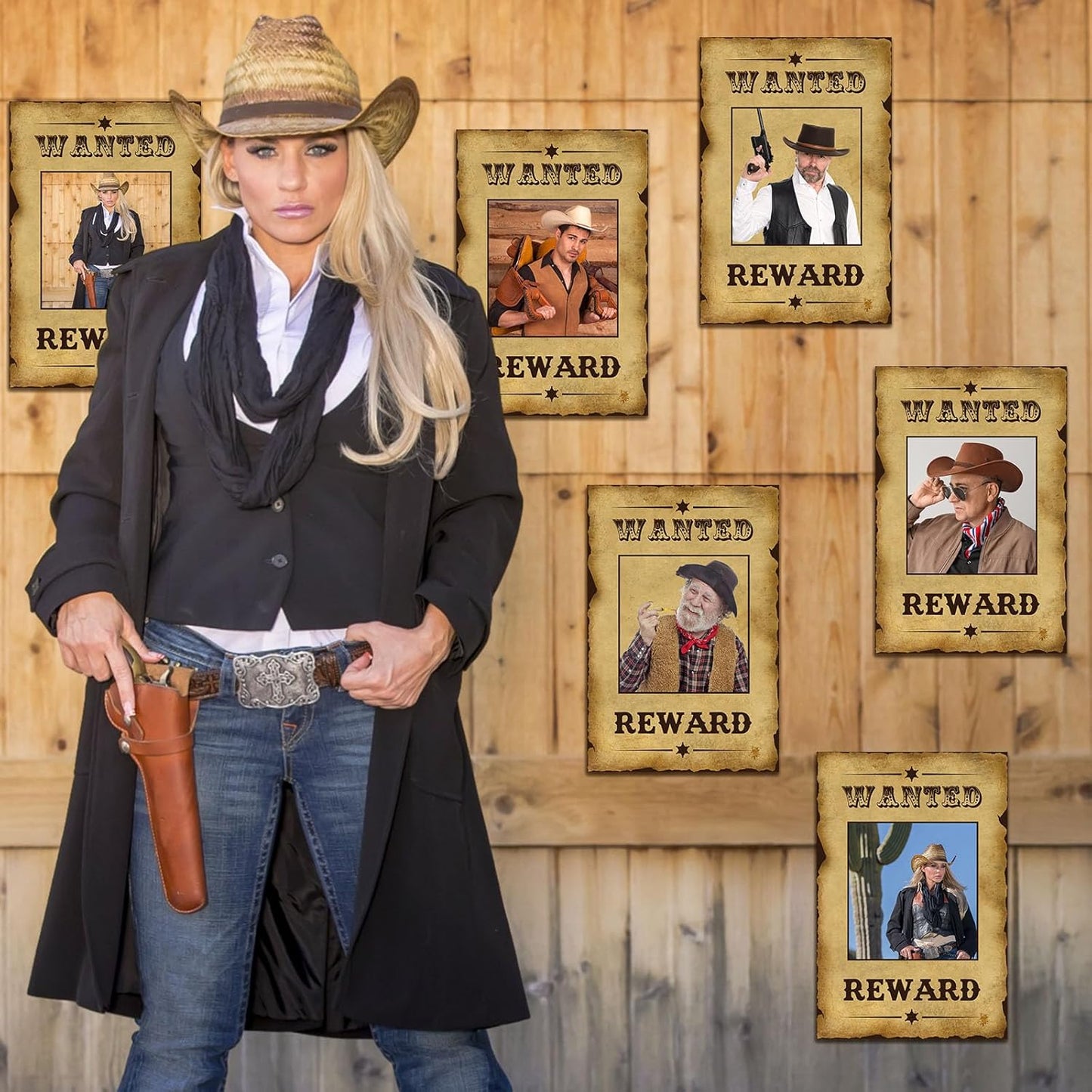 12 Pcs Cowgirl Party Decorations Pink Western Photo Booth Wanted Poster Photo Prop Selfie Frame Poster Fabric Banner Cowgirl Decorations for Party Wild West Birthday Decoration Supplies Rustic