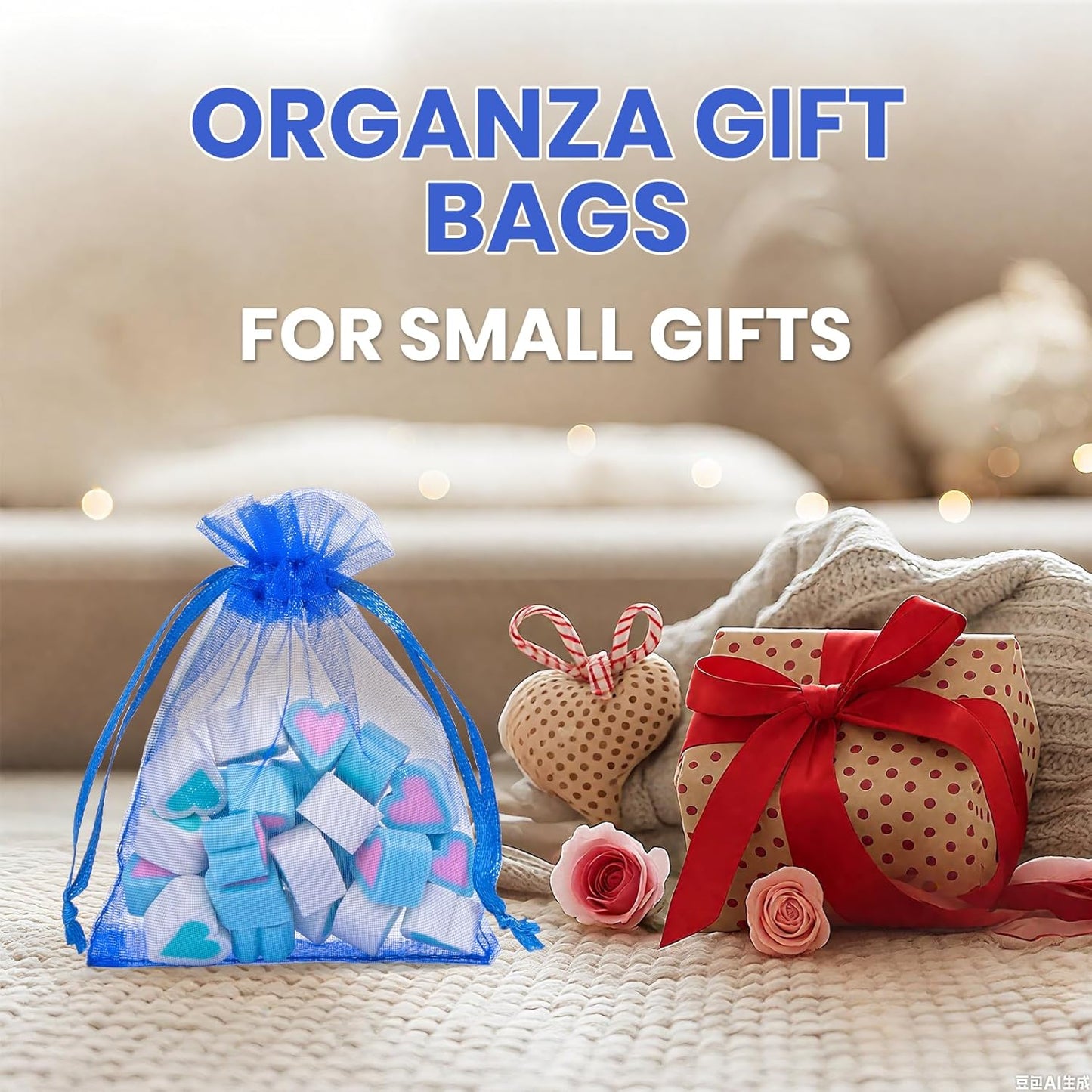 ANZNKU 50PCS White Organza Bags 3x4, Small Gift Bags Bulk for Sachet Jewelry Candy Treat, Mini Mesh Bag Drawstring for Wedding Bridal & Baby Shower, Party Favor Bag for Easter Mothers Day Birthday