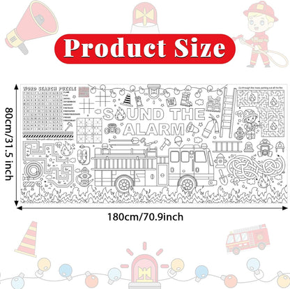 Naozinebi Fire Truck Giant Coloring Poster Large Firefighter Drawing Paper Coloring Tablecloth Rescue Vehicle Game Poster Table Cover Kids Art Craft Coloring Mat Home Pirate Party Supplies