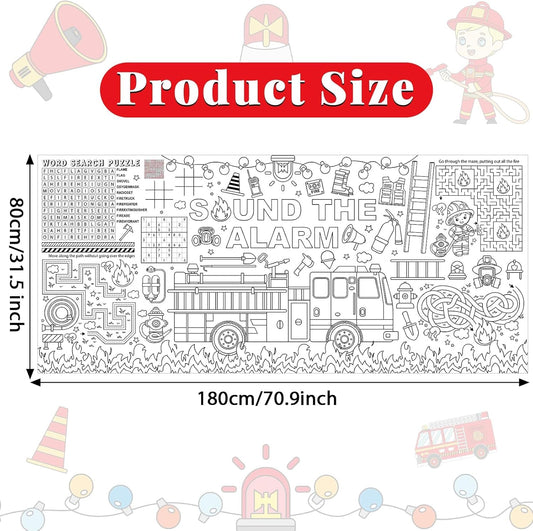 Naozinebi Fire Truck Giant Coloring Poster Large Firefighter Drawing Paper Coloring Tablecloth Rescue Vehicle Game Poster Table Cover Kids Art Craft Coloring Mat Home Pirate Party Supplies