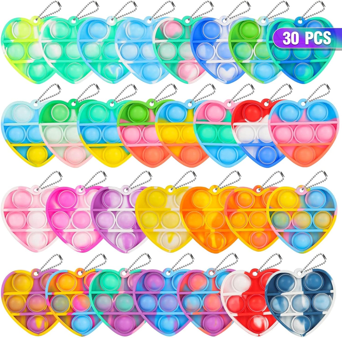Pop Fidget Toys Bulk Its Party Favors for Kids 4-8 8-12 30 Pack Mini Pop Keychain It Small Fidgets for Classroom Prizes School End of Year Student Gifts from Teacher Birthday Goodie Bag Stuffers