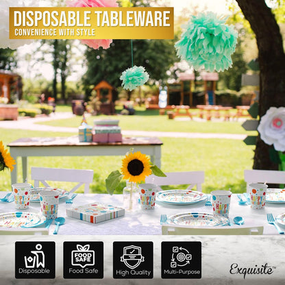 350 Pcs Black Plastic Plates For Party, Black Disposable Plates Set, 50 Of Each 9" Dinner Plate Set, 7" Dessert Plate, Cups, Napkins & Cutlery Plastic Dinnerware Set Exquisite