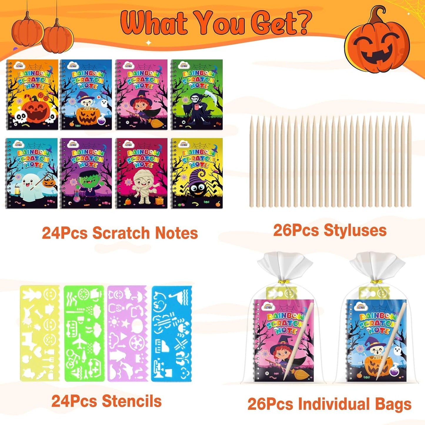 ZMLM 24 Pack Scratch Art Party Favors: Birthday Party Favors for Kids 4-8, Bulk Rainbow Scratch Notebook Paper Pads, Goodie Bags Stuffers Girls Boys Classroom Gifts Crafts Toys
