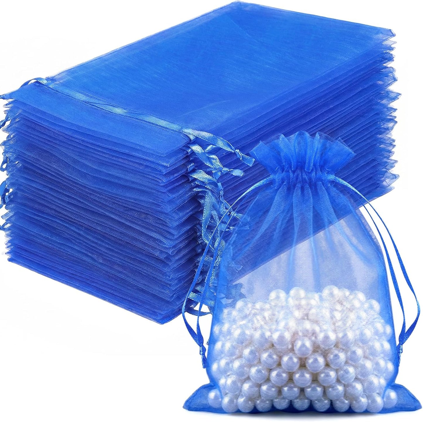 FUNFERY 100 Pcs White Organza Bags 3x4 in, Small Mesh Drawstring Gift Bags for Sachet, Jewelry, Wedding Favor, Candy Goodie Treat Bag,Easter Day