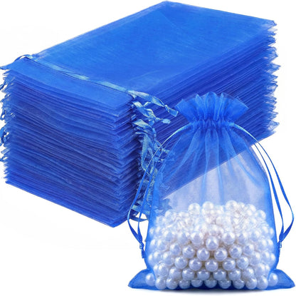 FUNFERY 100 Pcs White Organza Bags 3x4 in, Small Mesh Drawstring Gift Bags for Sachet, Jewelry, Wedding Favor, Candy Goodie Treat Bag,Easter Day