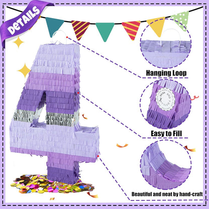 PCFING 20 Inch Number 1 Piñata Purple Silver with 30 Inch Piñata Stick Blindfold Confetti for Boy Girl Kids Birthday Party Decorations, Anniversary Celebration, Fiesta