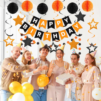 meowtastic Birthday Decorations, Happy Birthday Banner with Honeycomb Balls, Stars Hanging Swirl Streamers, Circle Dots Garland, Happy Birthday Party Decorations for Women Men Boys Girls (Blue)