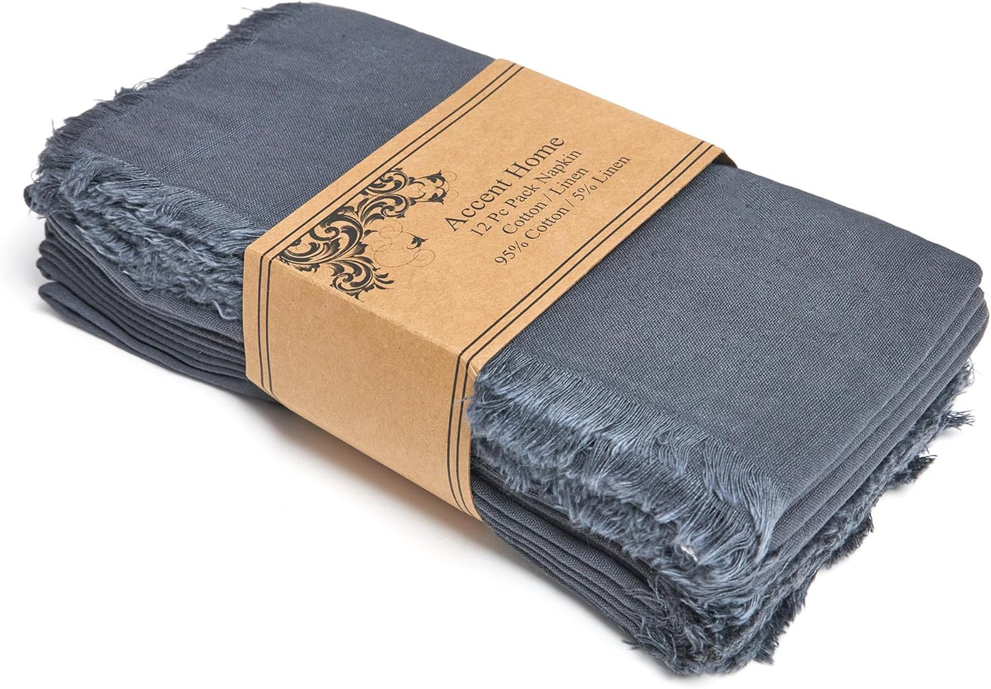 ACCENTHOME Natural Cotton Linen Napkin Set of 12 18x18 inch Dinner Napkins - Washable Soft Premium Hotel Quality Reusable Hemmed Edges Napkins Perfect Table Linens for Family Dinners, Weddings