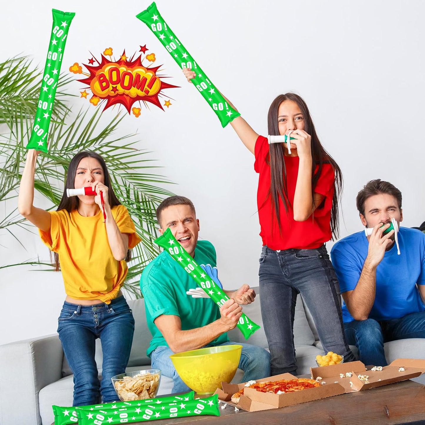 Hungdao 100 Pcs Thunder Sticks Spirit Boom Sticks Cheerleading Football Noise Makers Inflatable Noisemakers for Party Dance Basketball Sporting Event
