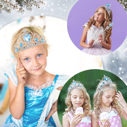 Chalyna 12 Pcs Princess Crowns Tiara Wand for Little Girl Silver Heart Jewel Plastic Tiara Winter Gift for Birthday(Pink,Heart Style)