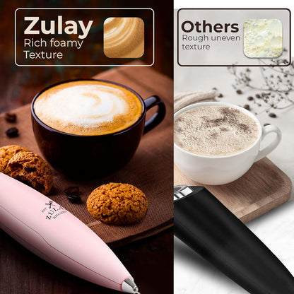 Zulay Kitchen Powerful Milk Frother Wand With Duracell Batteries - Ultra Fast Handheld Drink Mixer - Electric Whisk Foam Maker for Coffee, Lattes, Cappuccino & Matcha - Z1 Motor - Black - Colors D