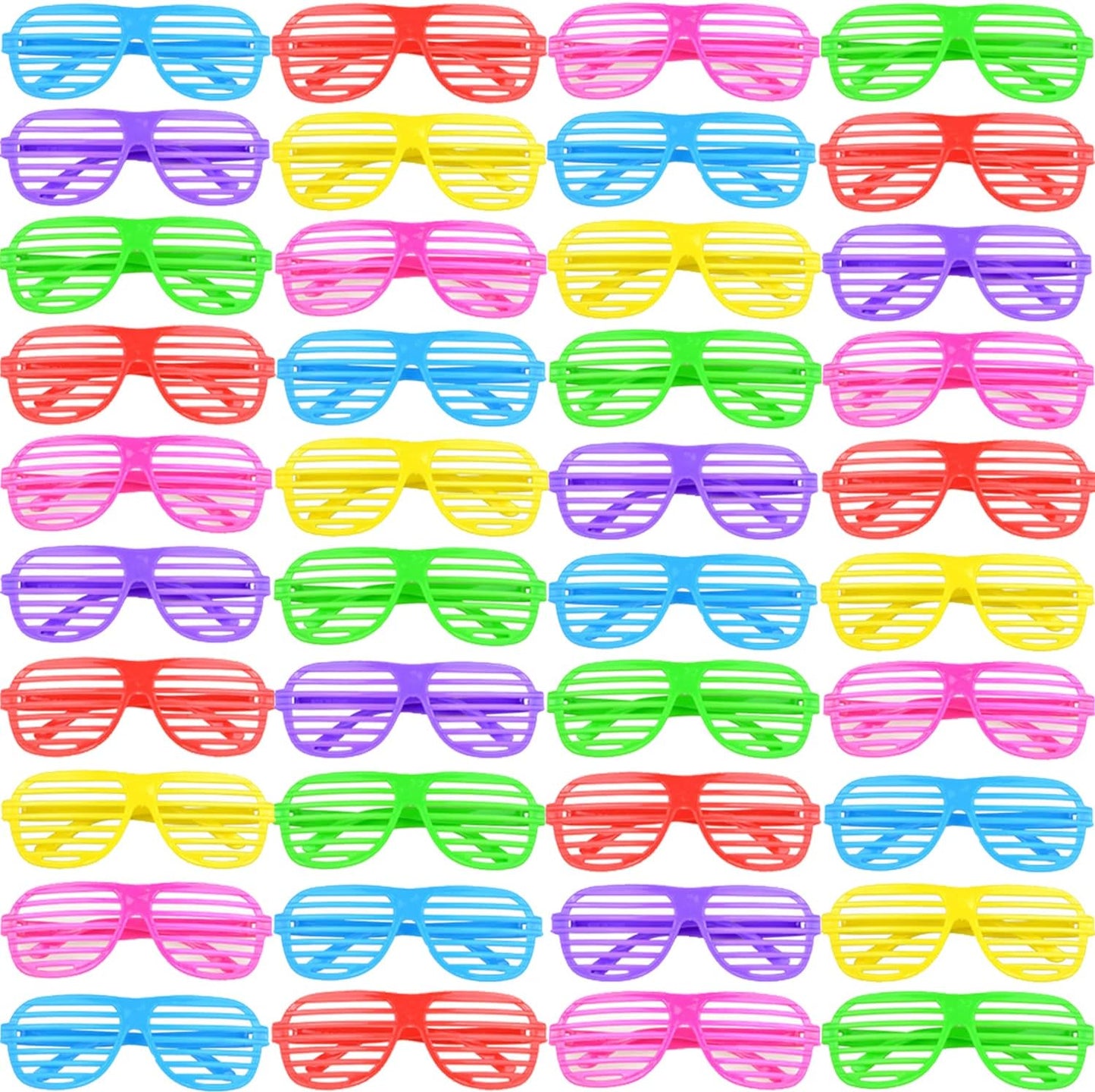 54 Pack Neon Party Shutter Shades Glasses,80's Party Slotted Plastic Sunglasses Eyewear Party Favors and Party Props for Kids Teens Adults